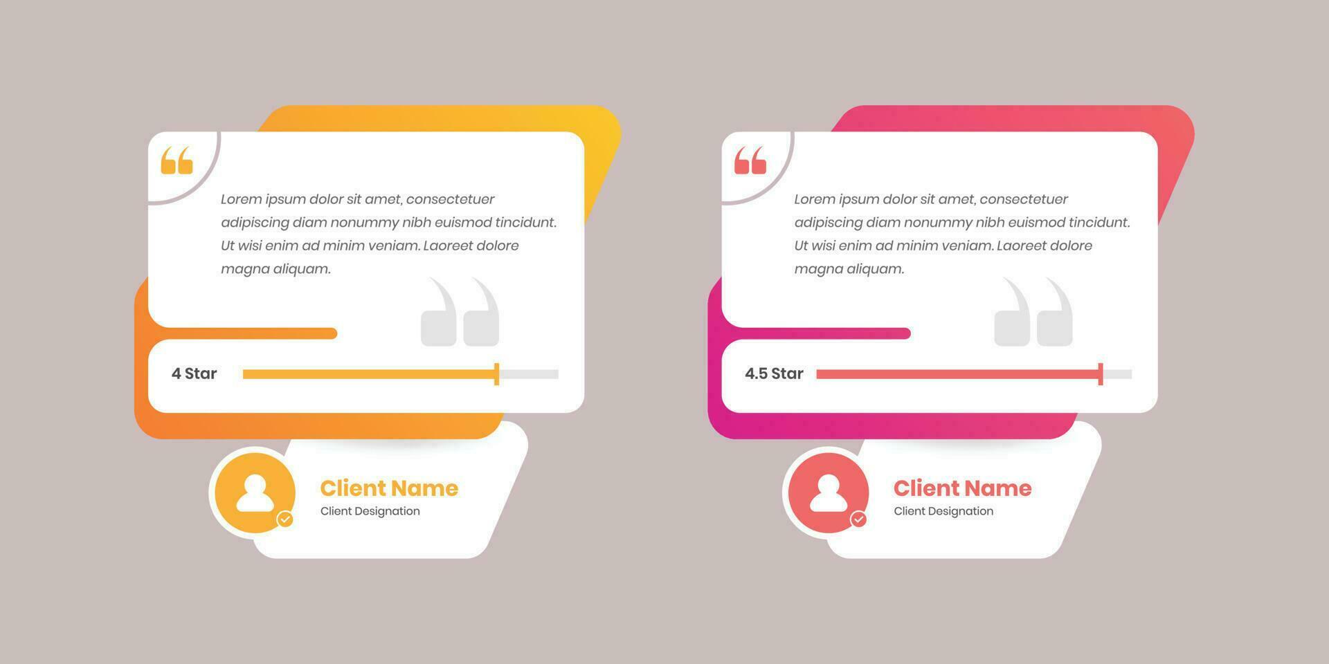 Modern client feedback or customer review card with abstract shape on gradient background vector