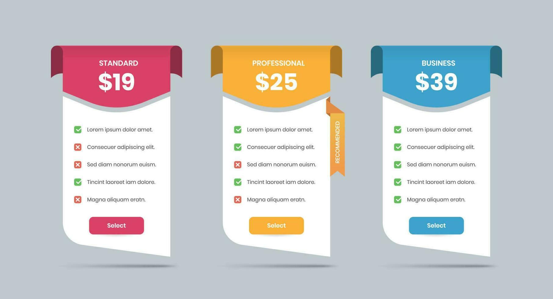 Simple pricing comparison table with checklist on paper fold banner vector