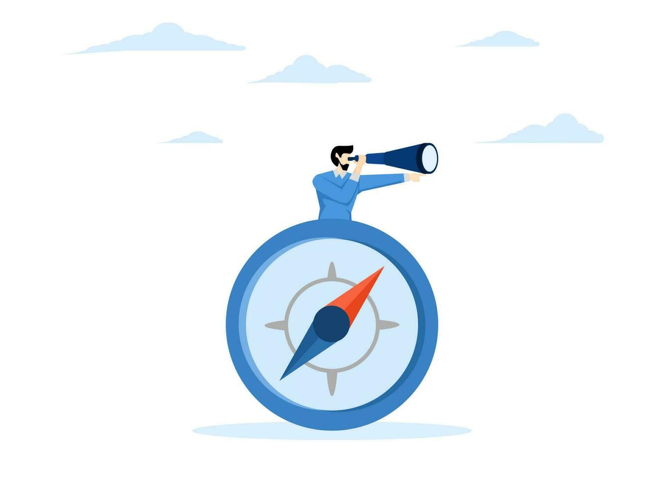 leadership or visionary concept, Direction or opportunity business compass guide, make decision for business direction, find investment opportunity, businessman with binoculars and compass. vector