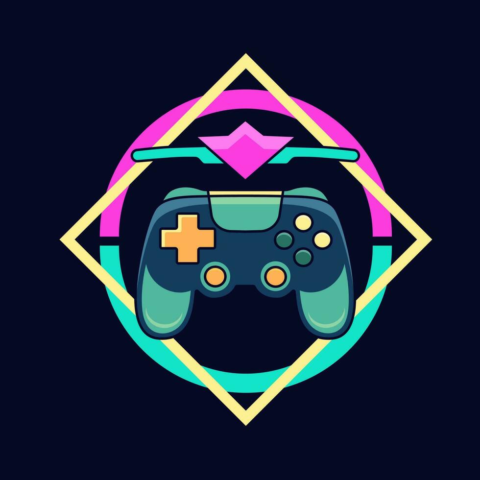 Gaming Club Emblem with Neon Gamepad Online Logo Template - VistaCreate