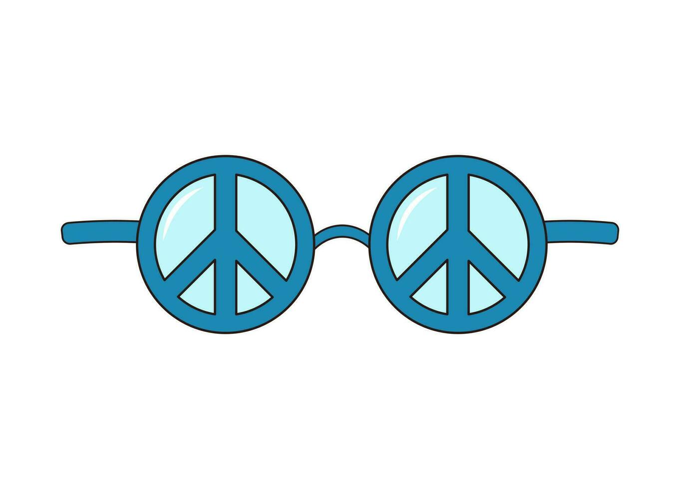 Hippie round sunglasses with peace sign. Groovy retro fashion style. Vector illustration isolated on white background.