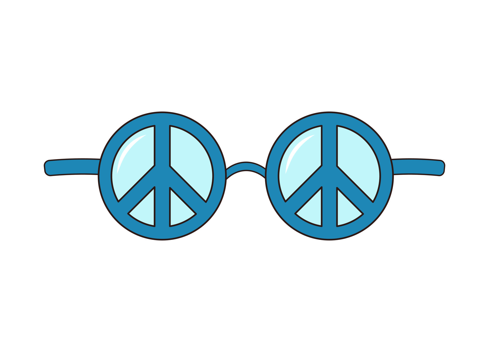 Hippie round sunglasses with peace sign. Groovy retro fashion style