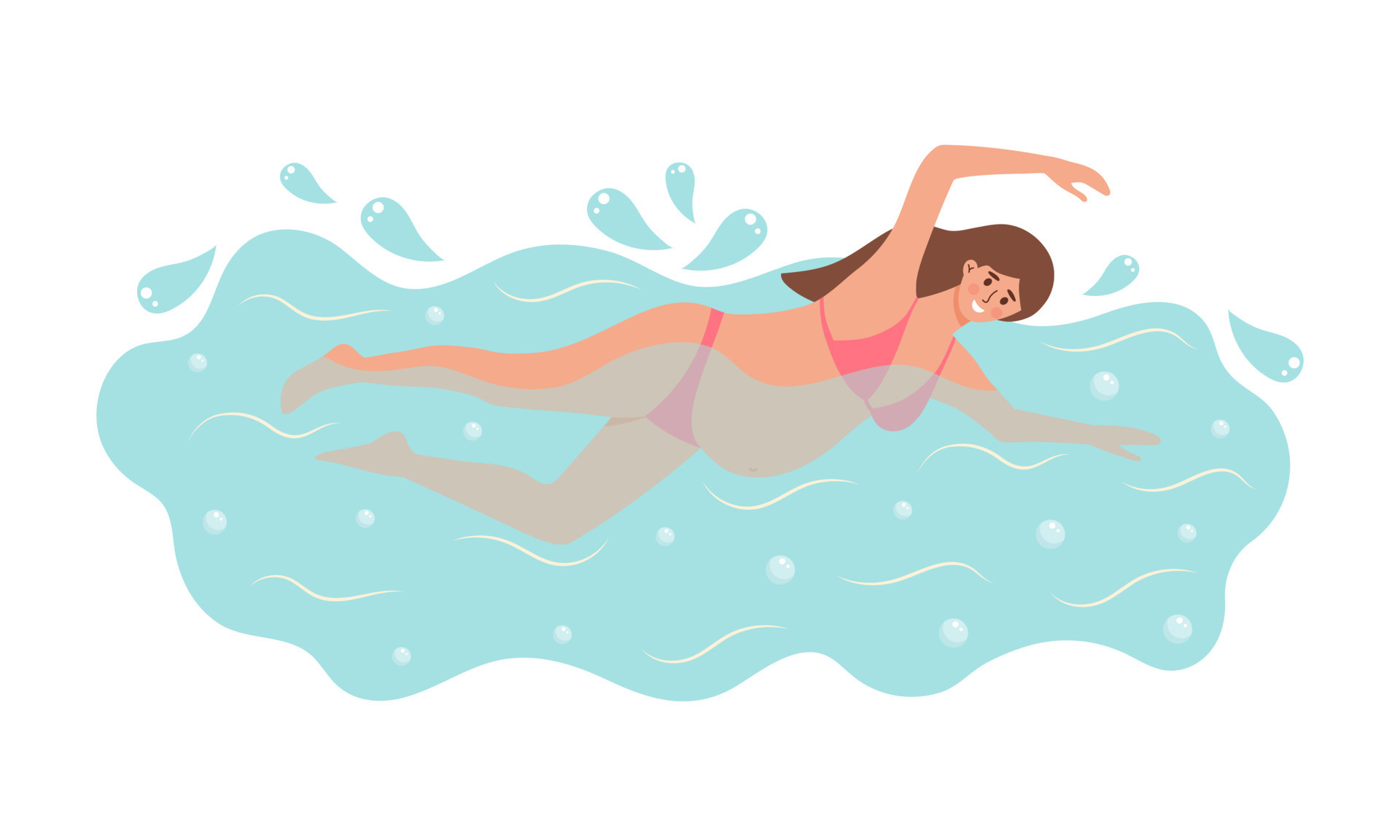 embarazada mujer en bikini nadando en un piscina. agua aptitud y