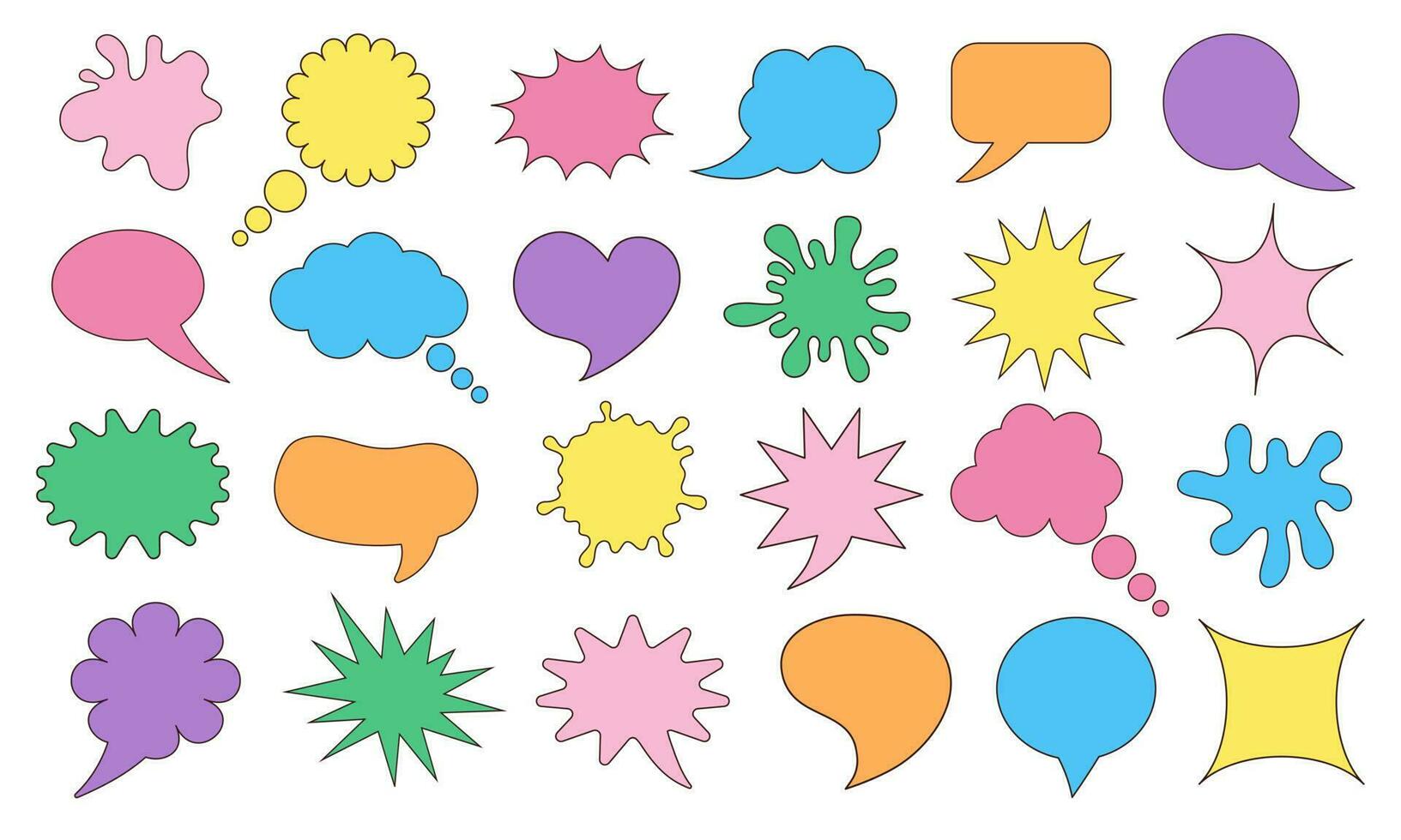 Set of comic speech bubbles. Chat message colored line icons. Thinking signs, symbols and buttons. vector