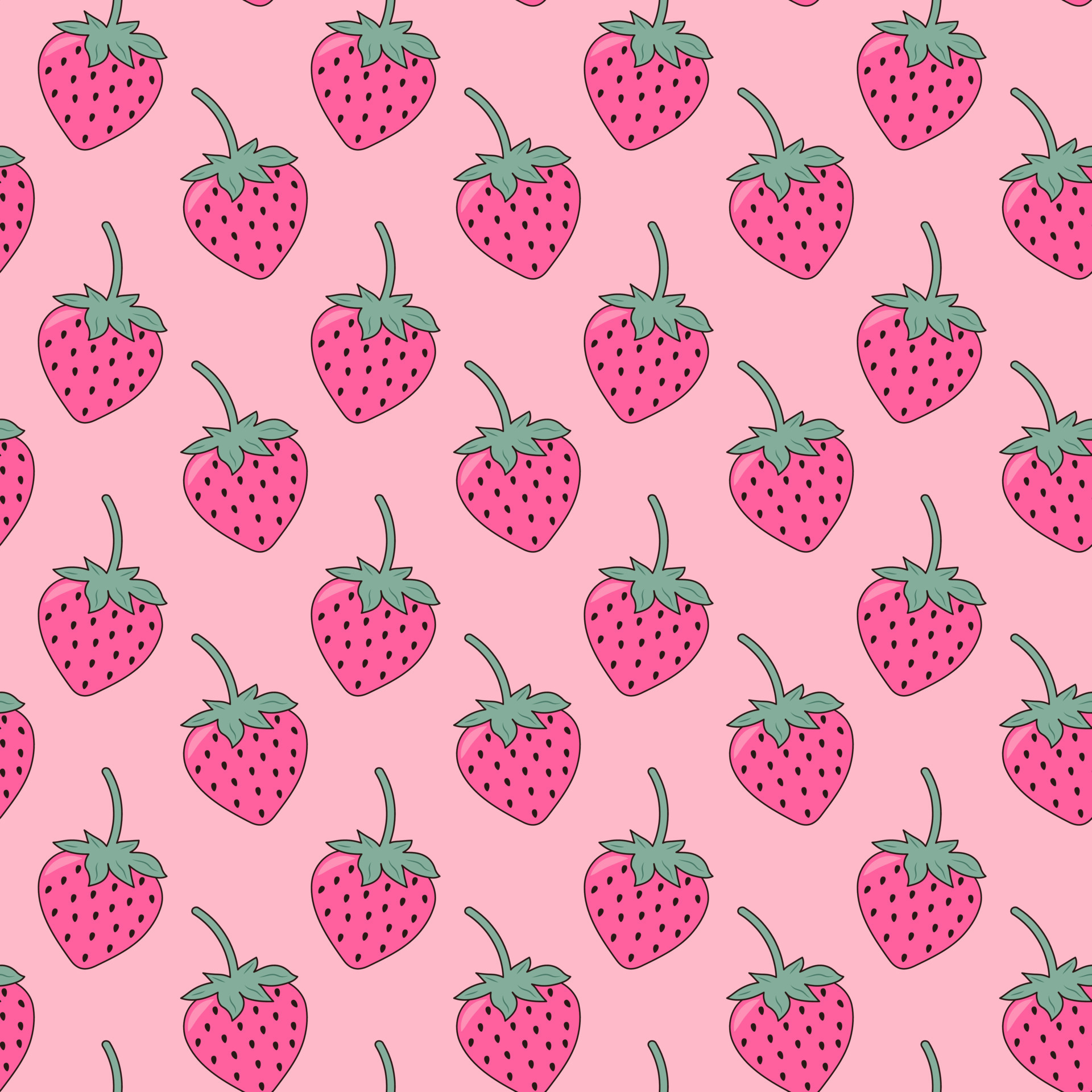 Strawberry seamless pattern on pink background. Cute background with