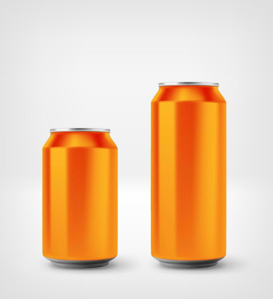 Orange aluminium cans mockup isolated on white background. 3d vector illustration