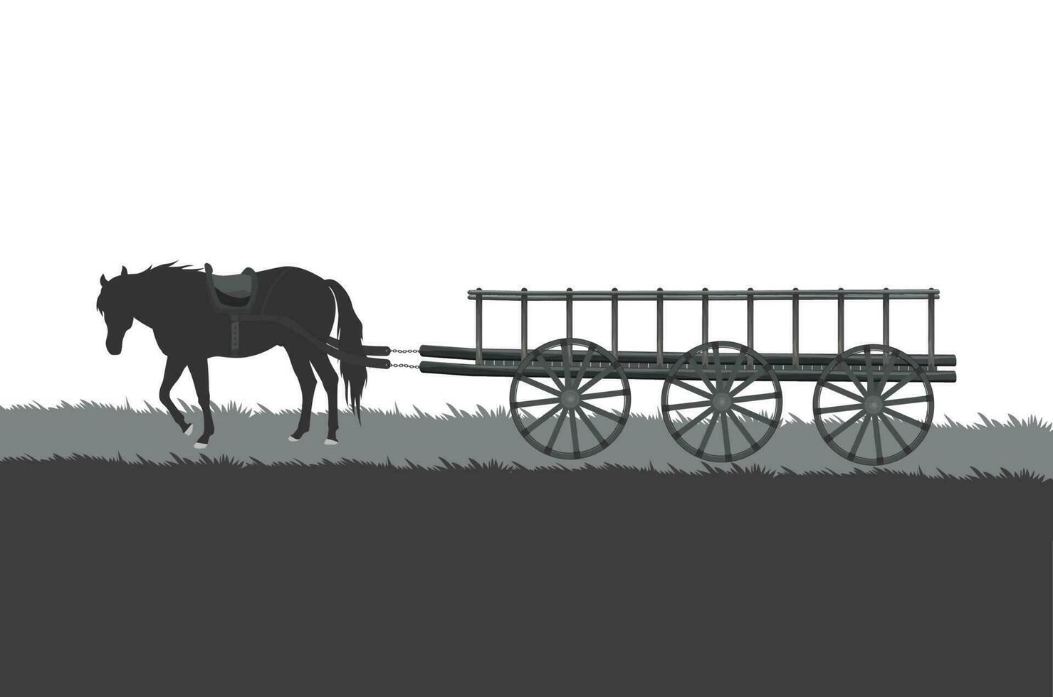 Horse-drawn cart. Flat vector illustration. Traditional history concept