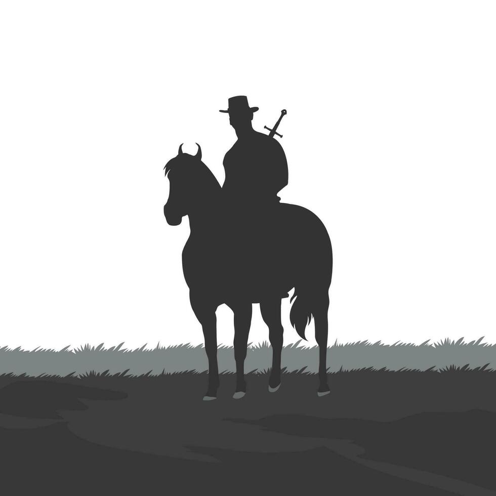 Cowboy sitting on his horse with a sword vector