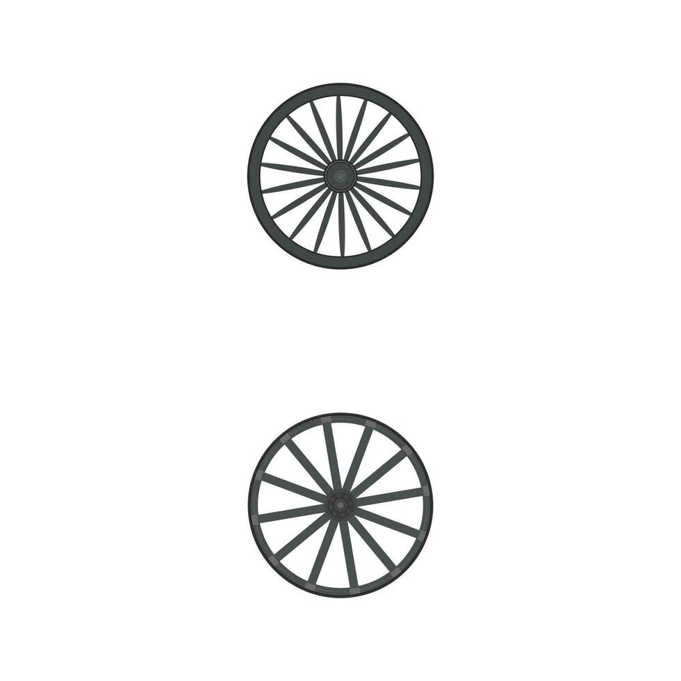 Vector flat illustration of west wild style wagon wooden wheel icon