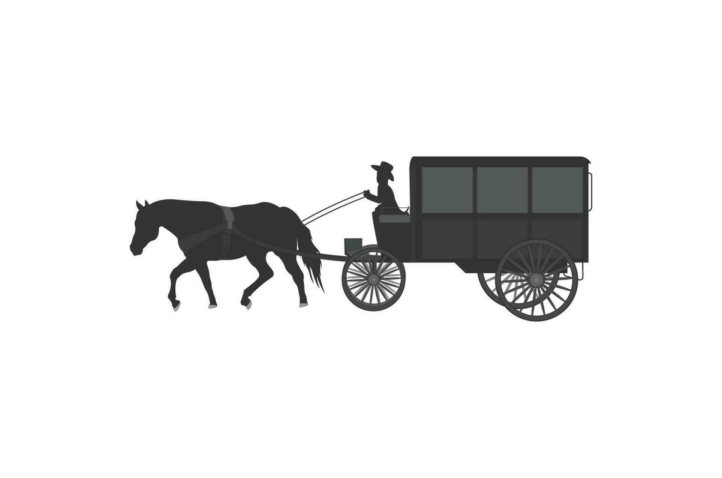 Victorian carriage with horse vector illustration. Vintage four-wheel horse-drawn carriage Traditional history concept