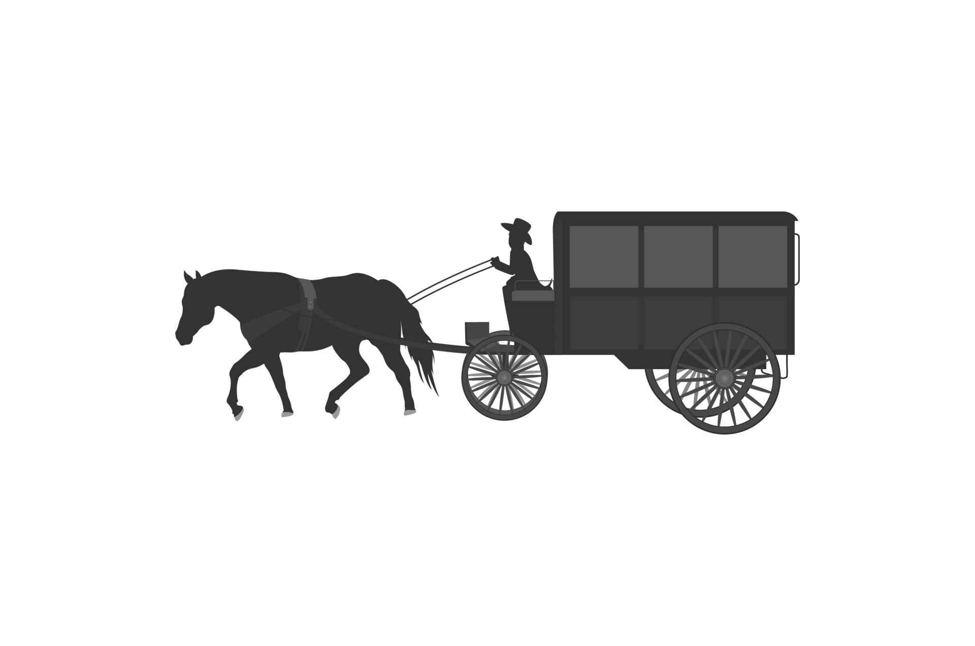 Victorian carriage with horse vector illustration. Vintage fourwheel