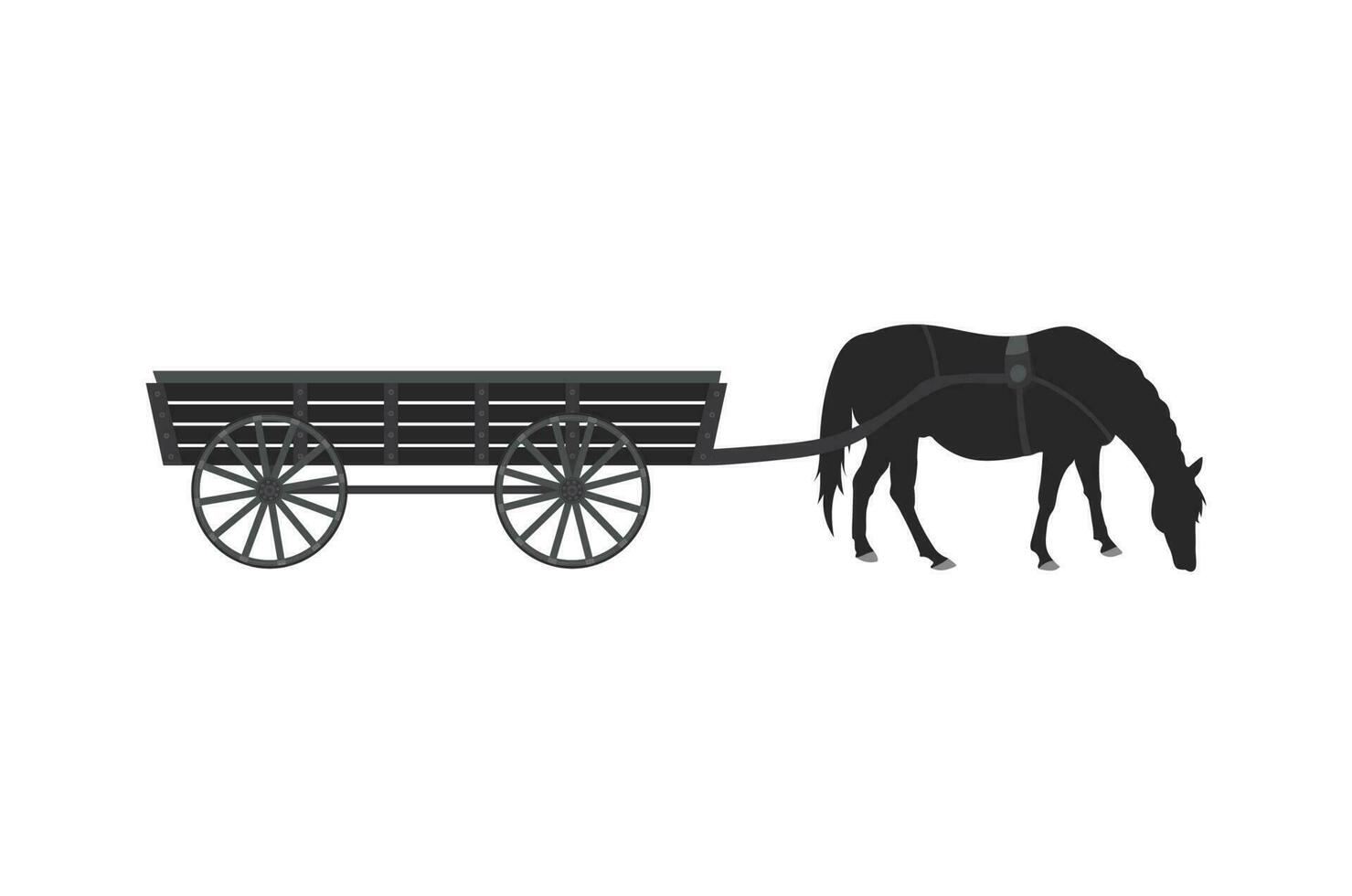 Silhouette horse and carriage, traditional rural transportation vector