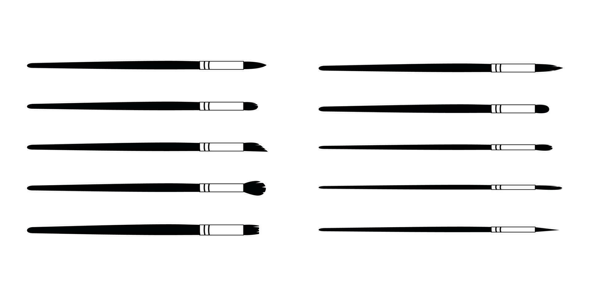 Flat vector painting tools in childish style. Hand drawn art supplies, paint brushes for acrylic, gouache silhouettes