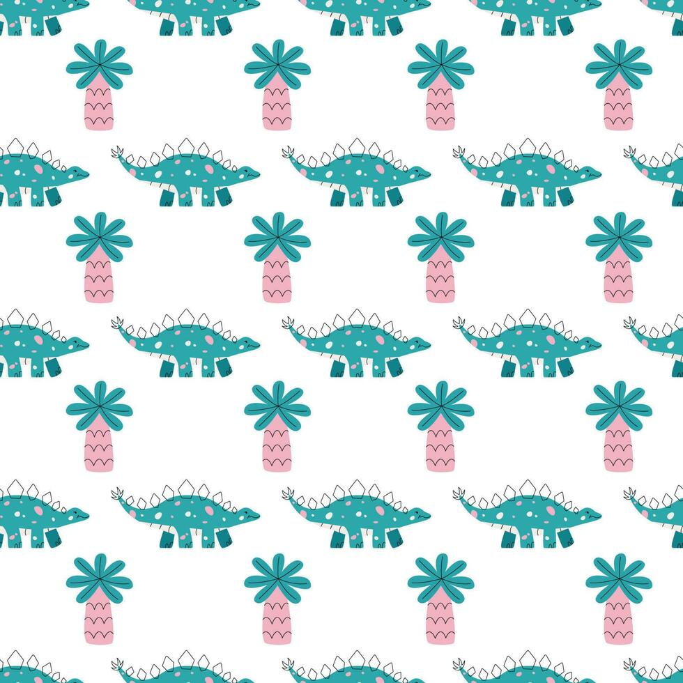 Vector seamless pattern with dinosaur and palm