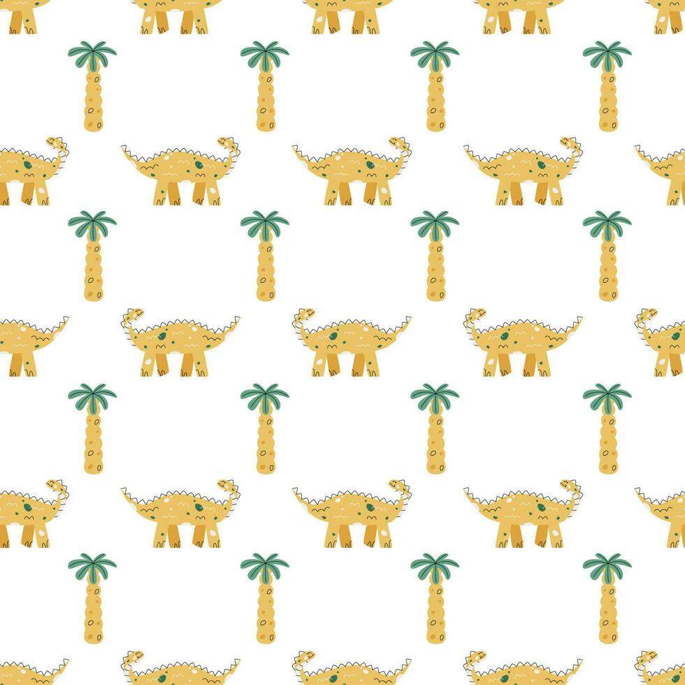 Vector seamless pattern with dinosaur and palm
