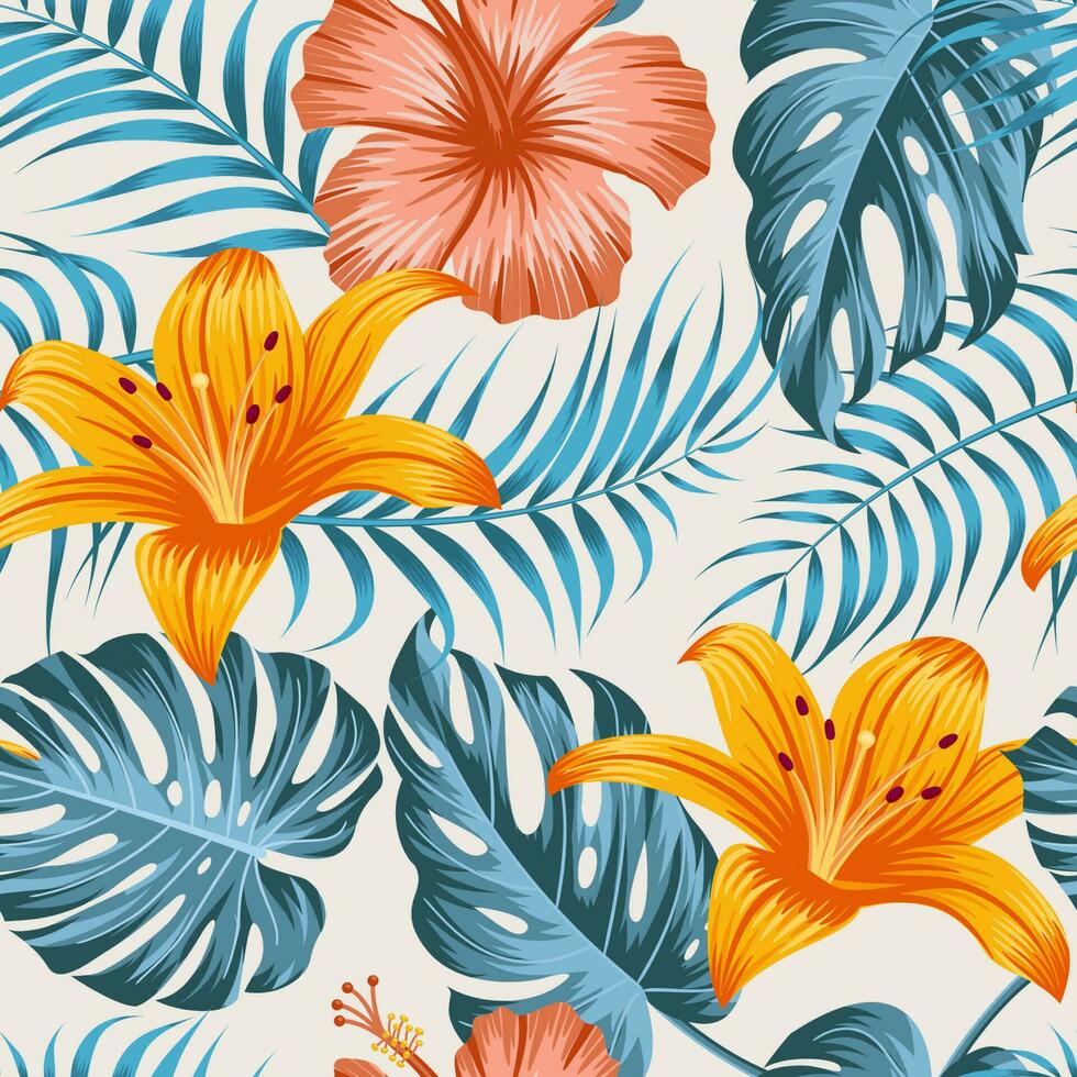 Floral seamless pattern with leaves. tropical background vector
