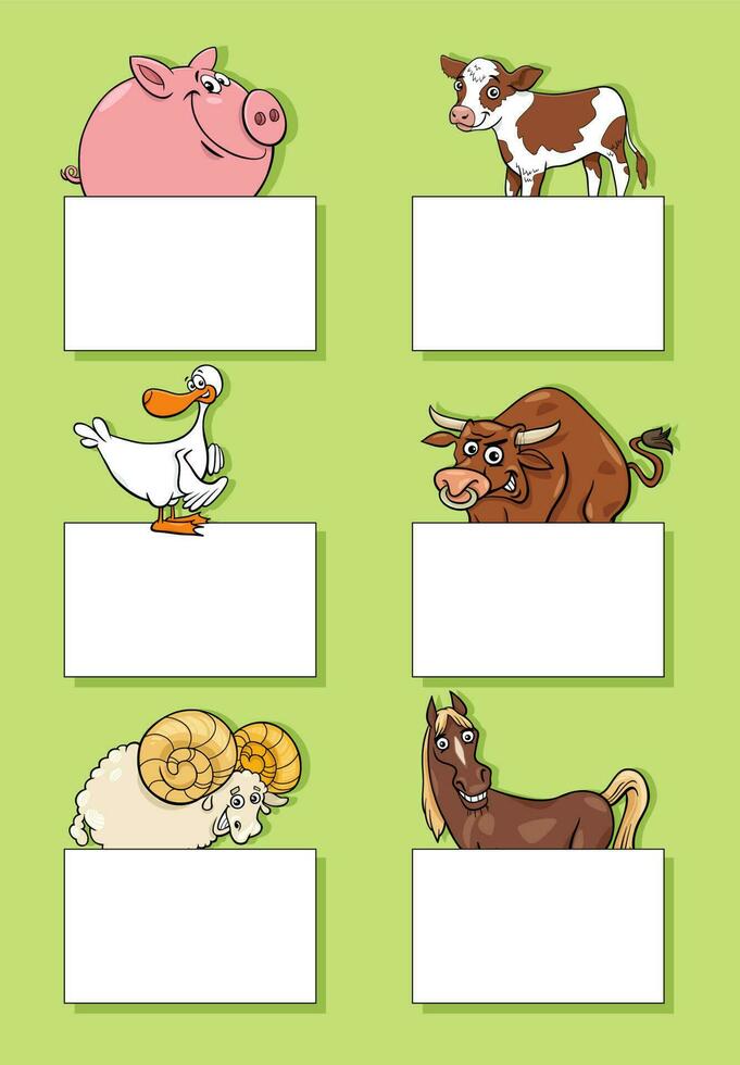 farm animal characters with cards or banners design set vector