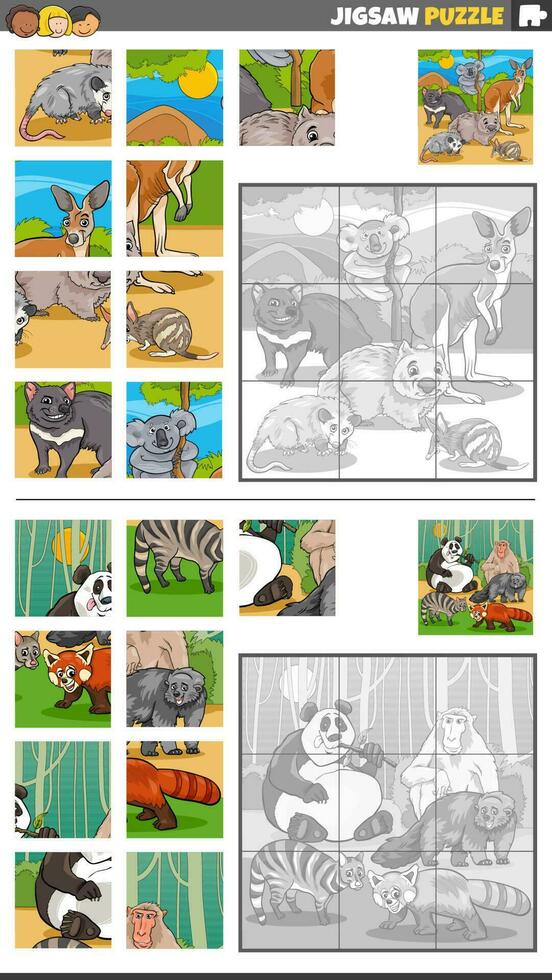 juego de rompecabezas con personajes de animales de dibujos animados vector