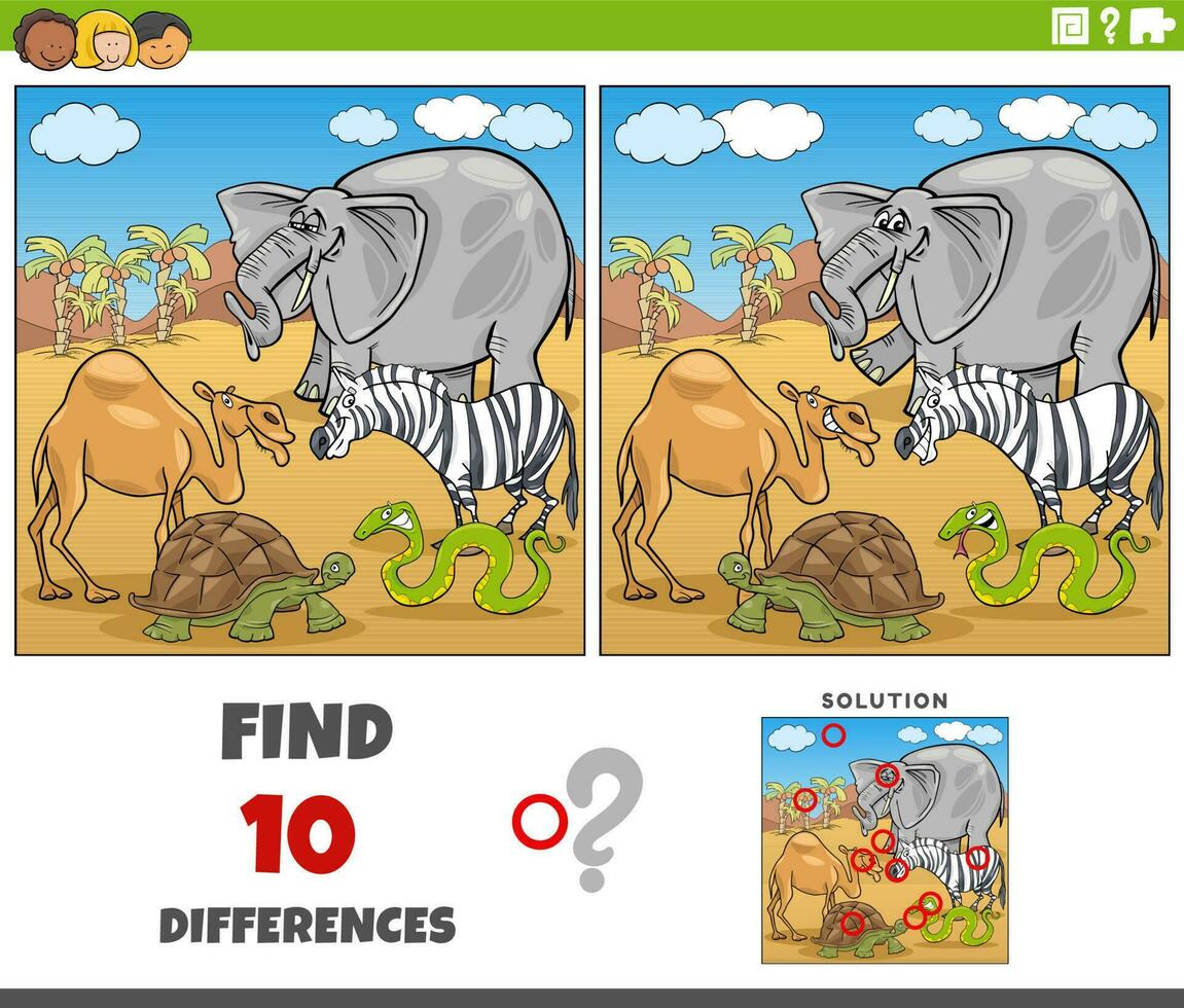 differences activity with comic animal characters group vector