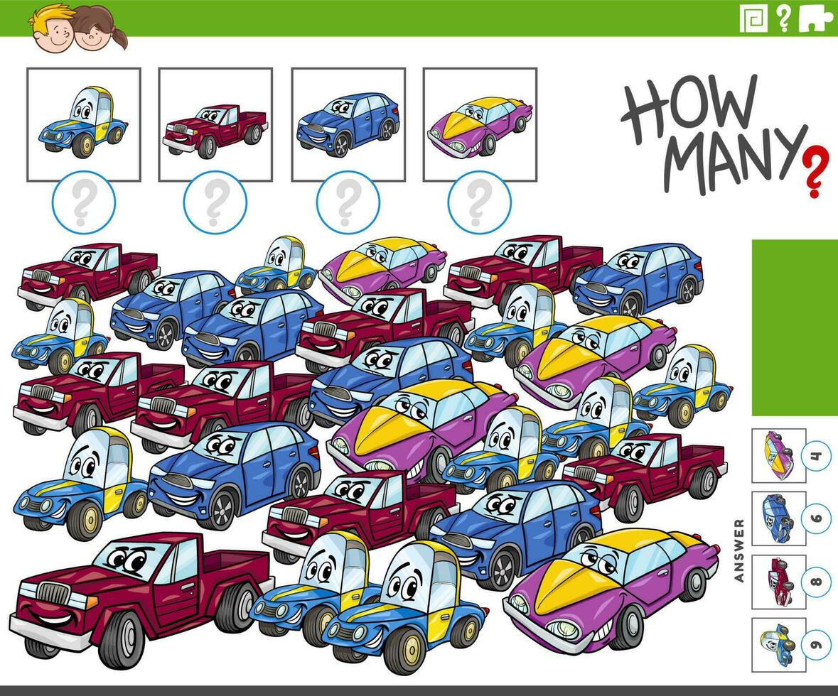 how many cartoon cars characters counting game vector