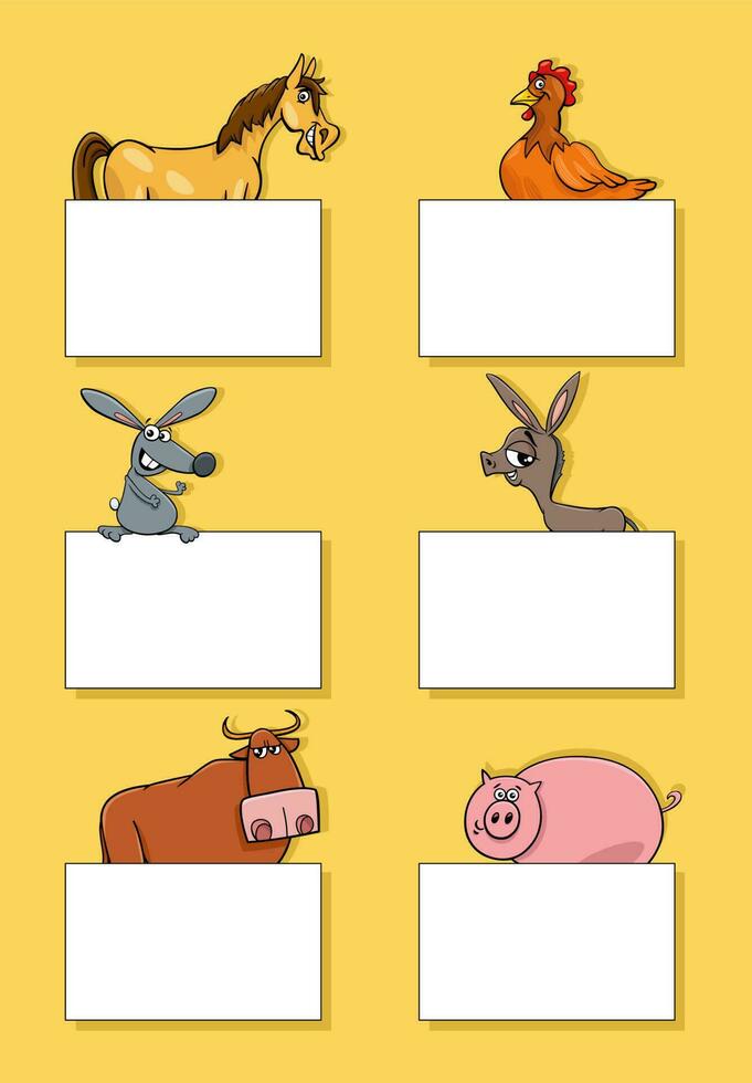 granja animal caracteres con tarjetas o pancartas diseño conjunto vector