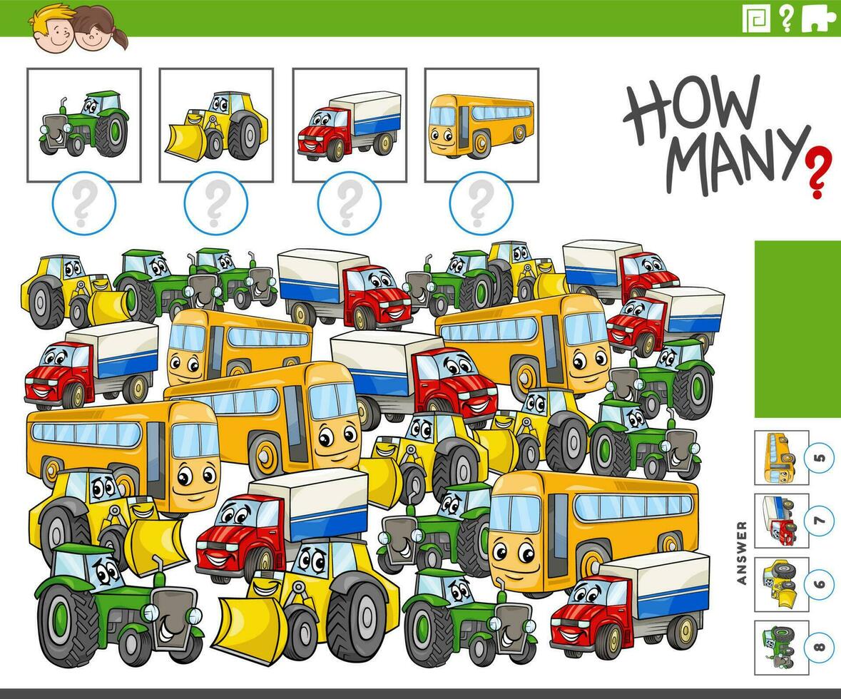 how many cartoon vehicles characters counting game vector