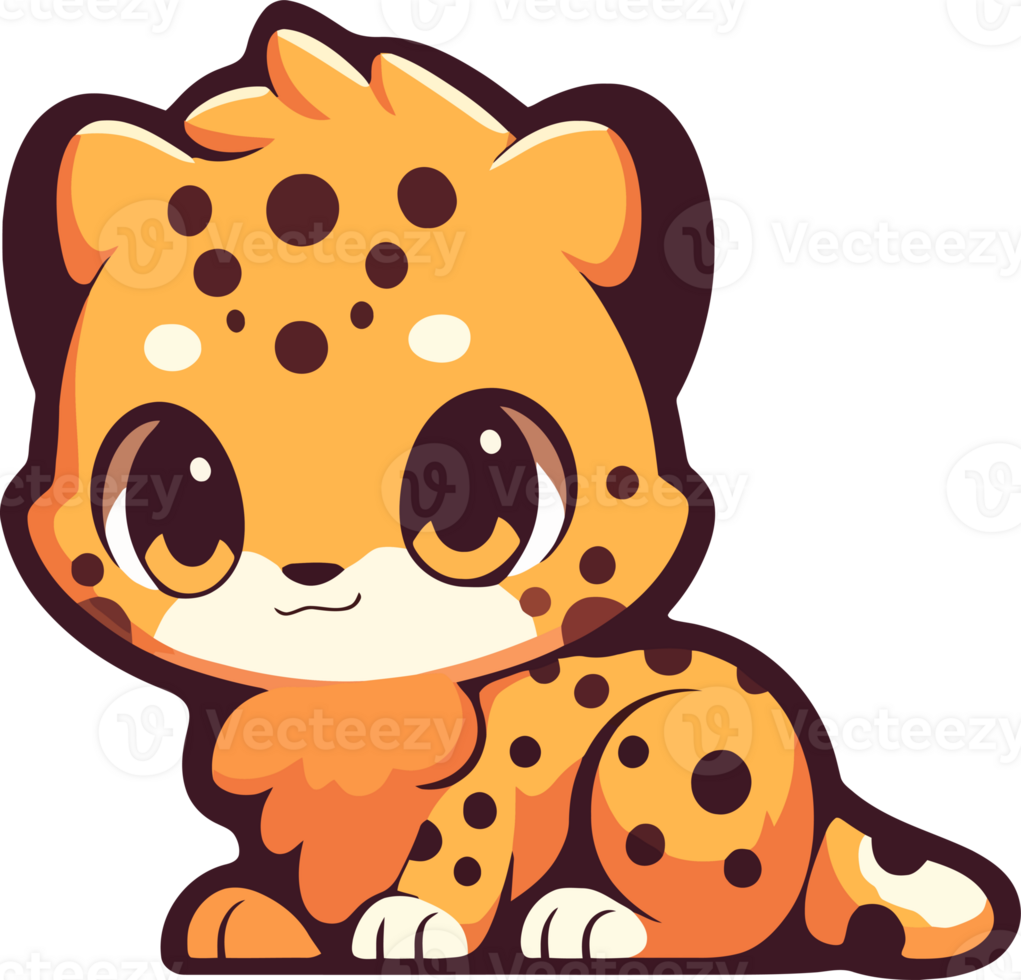A cartoon illustration of a cheetah with a cute face png