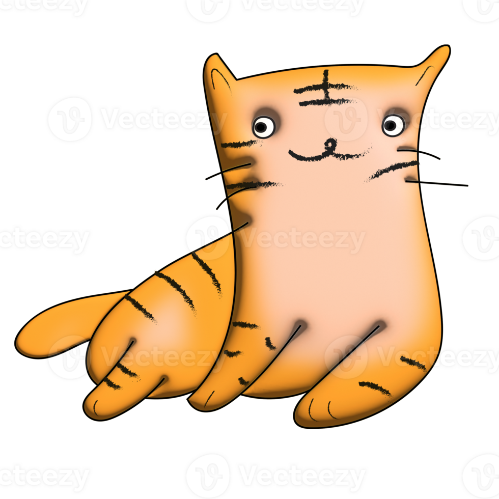 3d mixed with doodle hand dawn cute sweet striped cat png