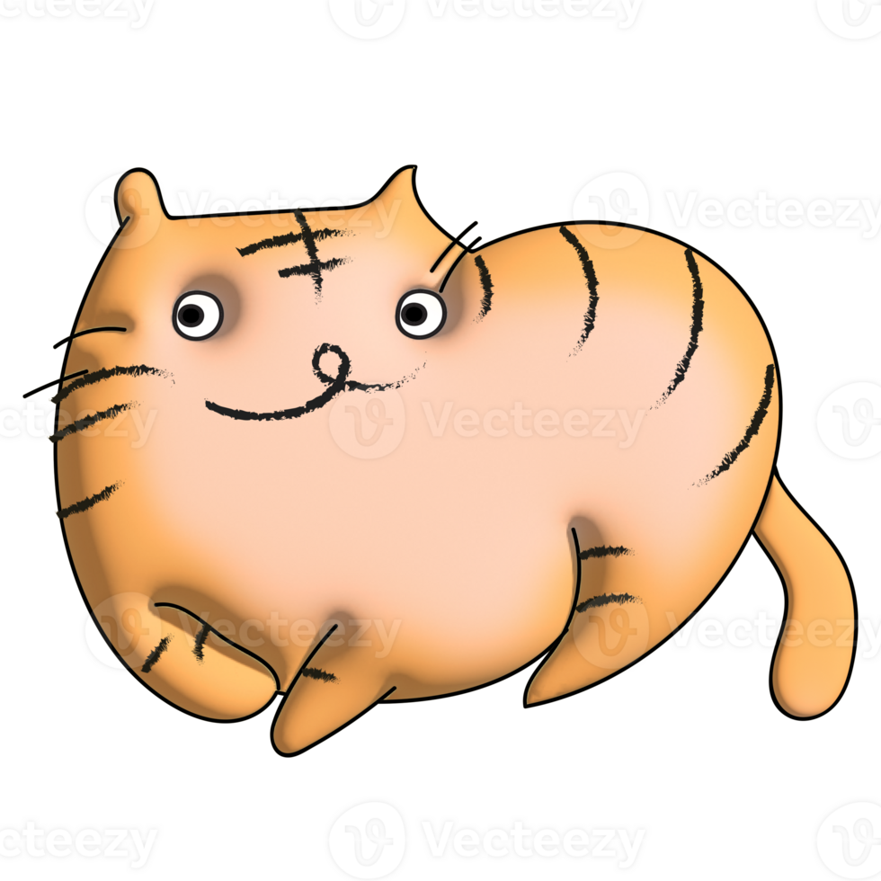 3d mixed with doodle hand dawn cute sweet striped cat png