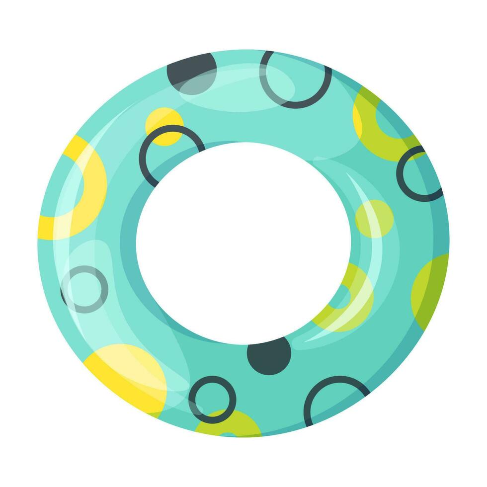 Blue rubber ring for swimming in pool and sea. Summer time symbol. Circle toy. Vector illustration isolated on white.