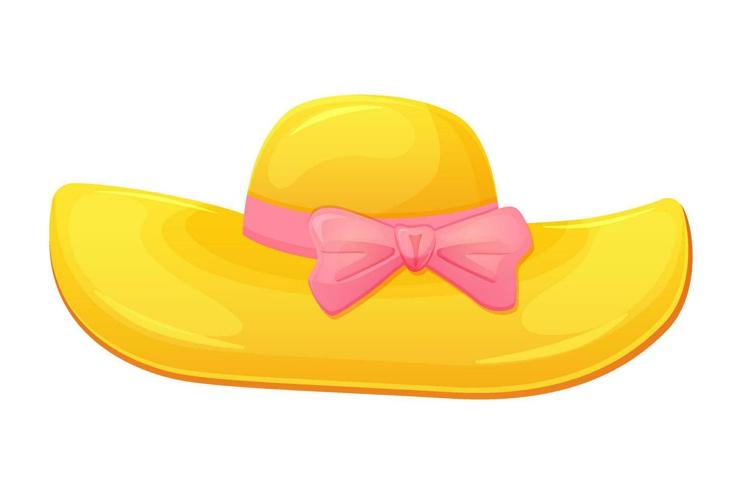 amarillo Dom sombrero con rosado arco. mujer verano accesorios. vector ilustración aislado en blanco.