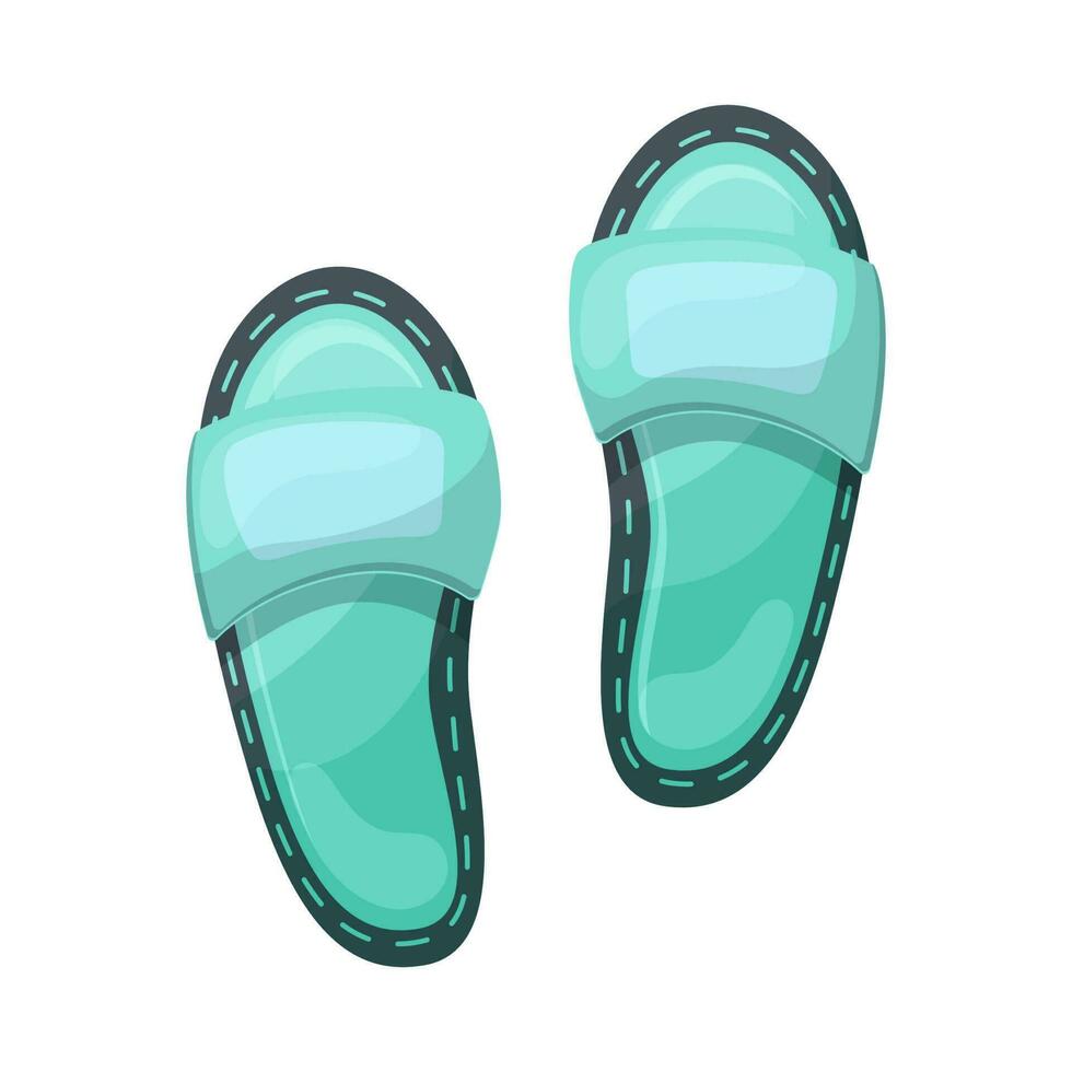 Beach slippers. Blue flip flops in cartoon style. Vector illustration isolated on white.