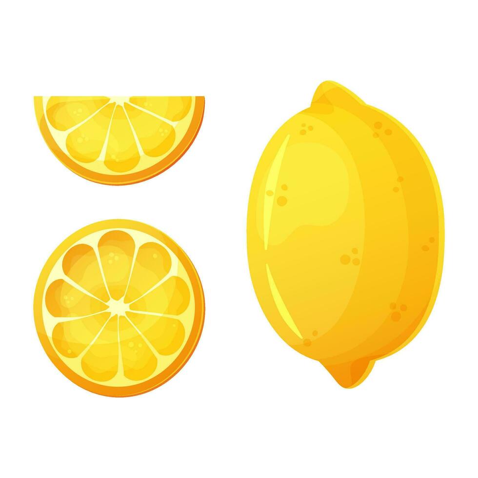 Fresh lemon fruits, collection in cartoon style. Vector illustration isolated on white.