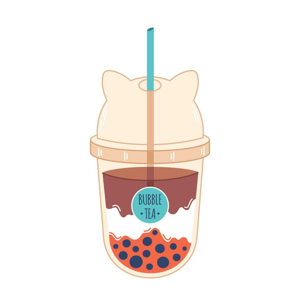 Bubble Milk Tea with tapioca pearls. Boba tea. Cold Asian Taiwanese drink. Summer cold drink vector