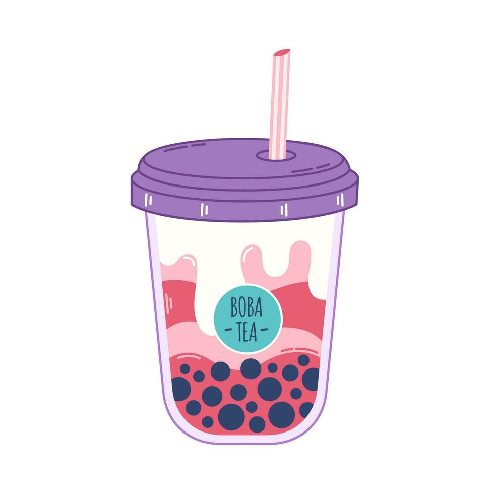 Bubble Milk Tea with tapioca pearls. Boba tea. Cold Asian Taiwanese drink. Summer cold drink vector