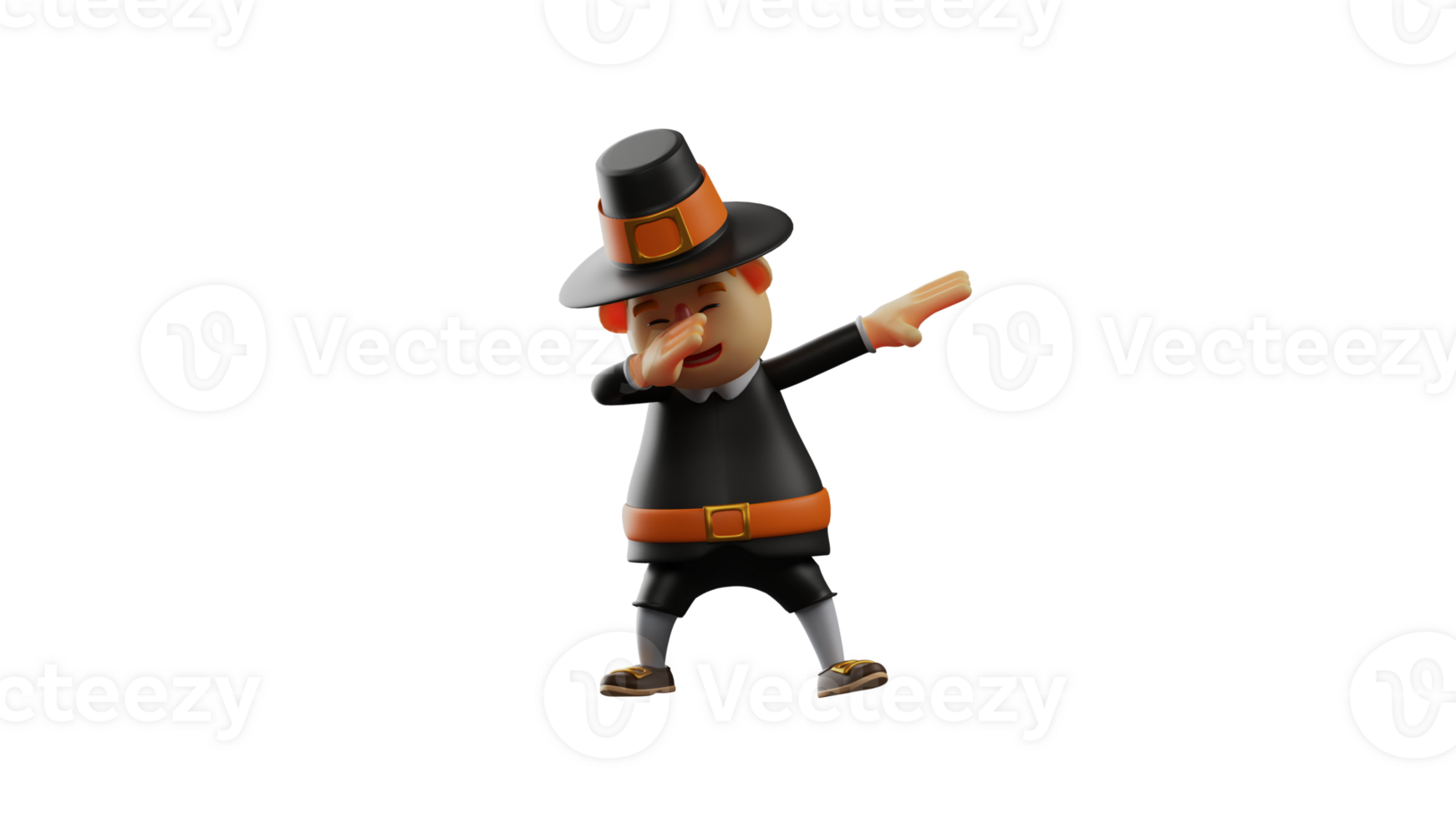 3D illustration. Cool Thanksgiving Pilgrim 3D cartoon character. Thanksgiving pilgrim showing DAB pose. Thanksgiving pilgrims is happy and feeling relaxed. 3D cartoon character png