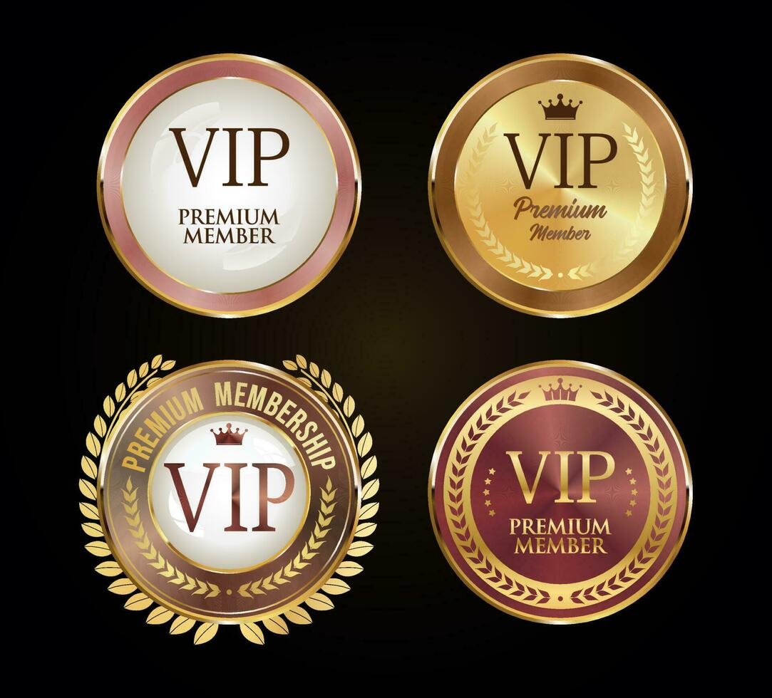 Golden badge VIP premium member design isolated on black background vector