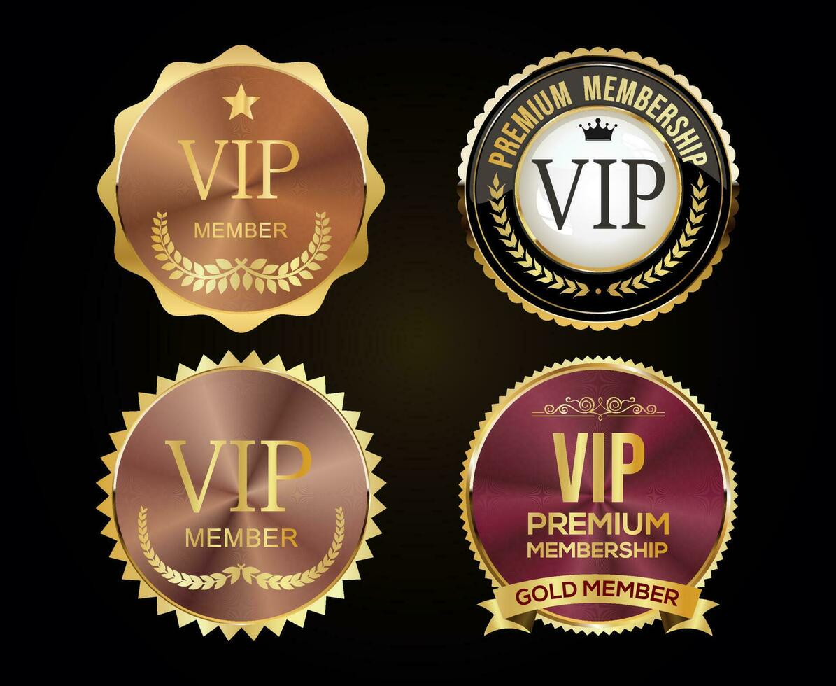 Golden badge VIP premium member design isolated on black background vector