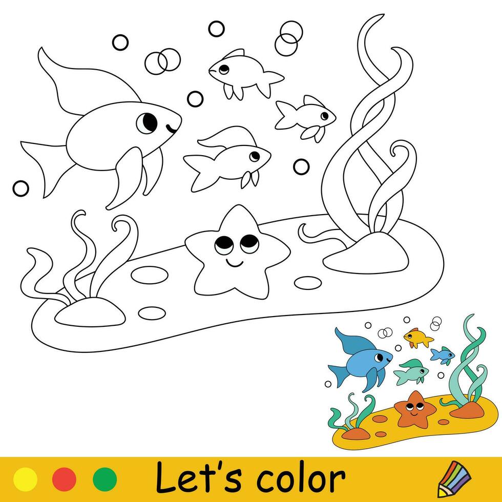 Kids coloring cute happy sea fish vector illustration