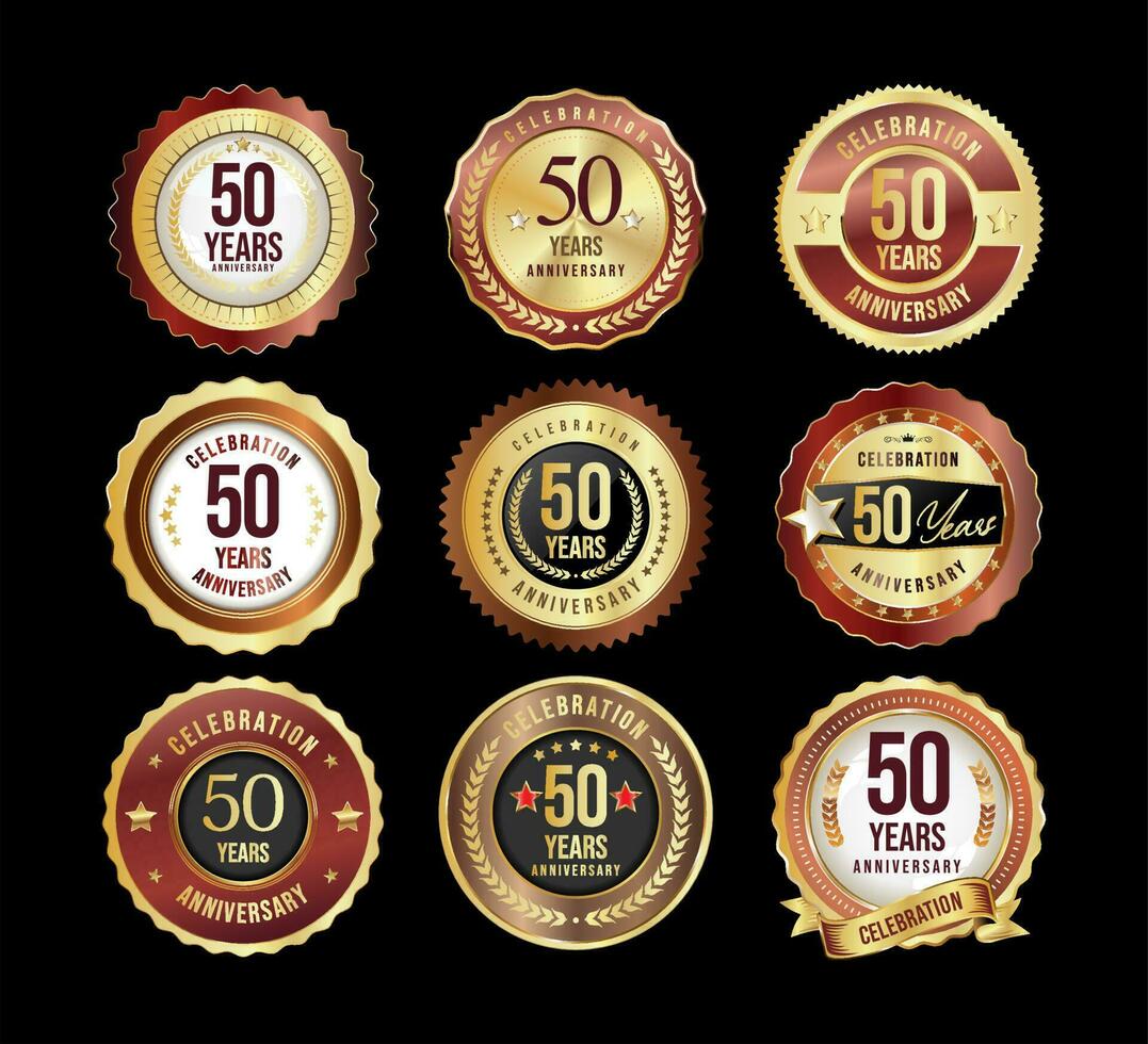 Collection of golden anniversary badge and labels vector illustration