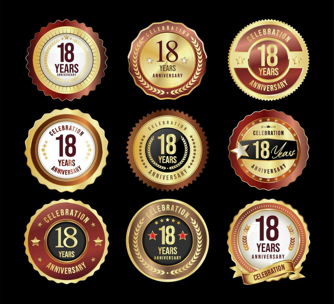 Collection of golden anniversary badge and labels vector illustration