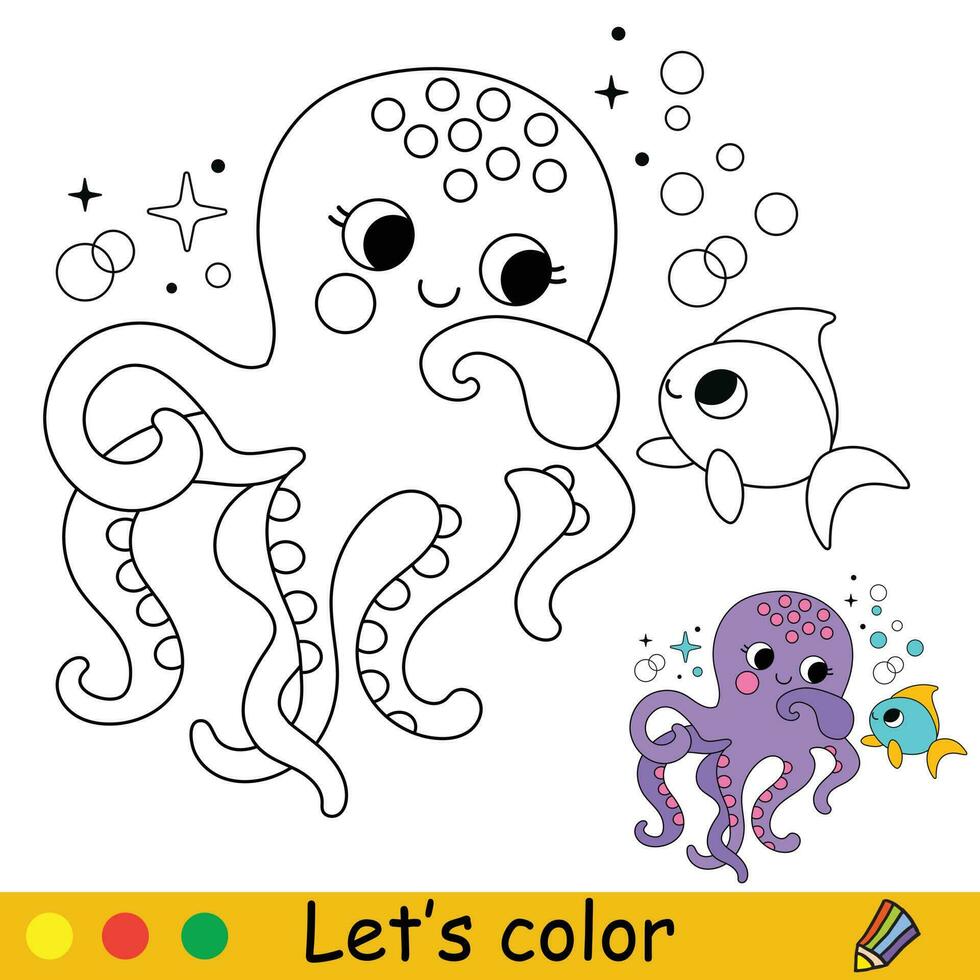 niños colorante linda contento pulpo vector ilustración