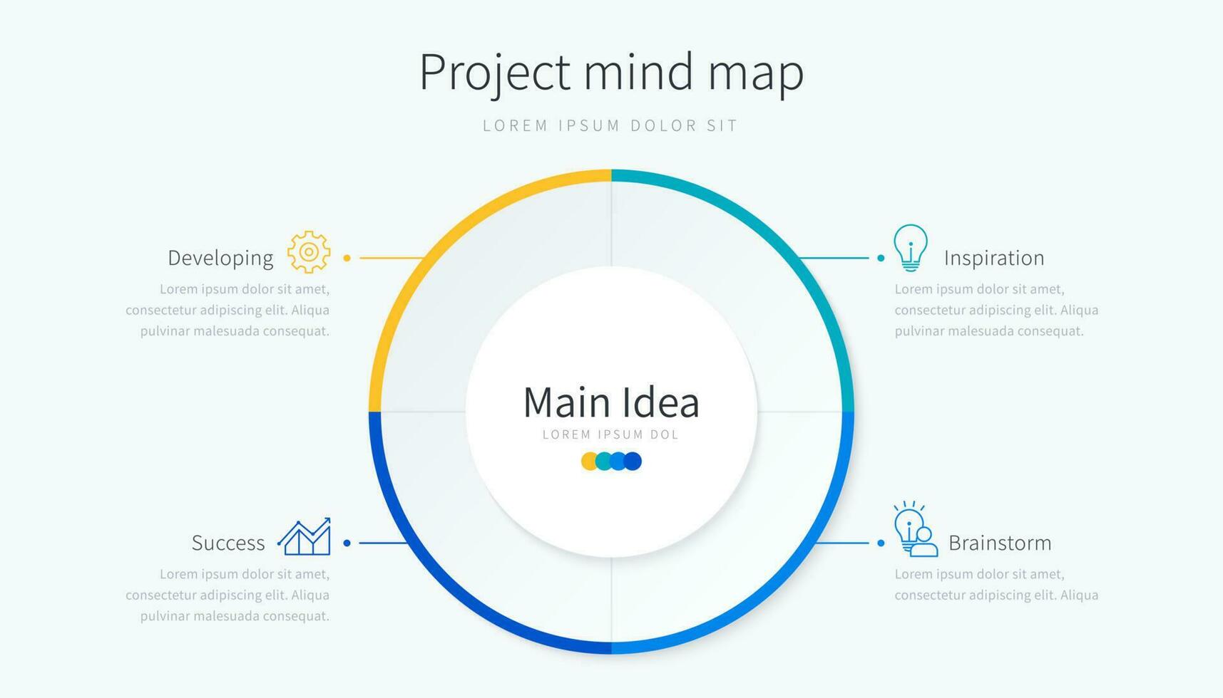 Project mind map infographic template with design elements and icons vector