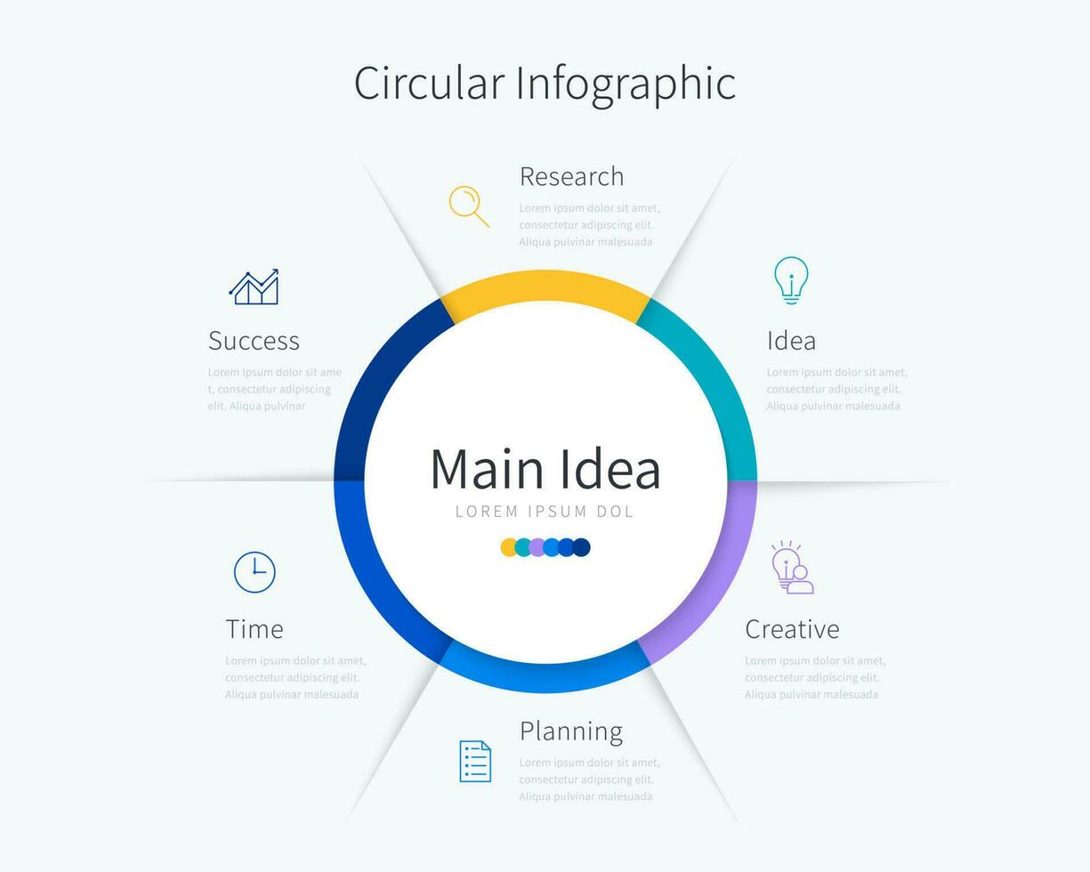 circular infografía modelo para negocio presentación con seis opciones vector