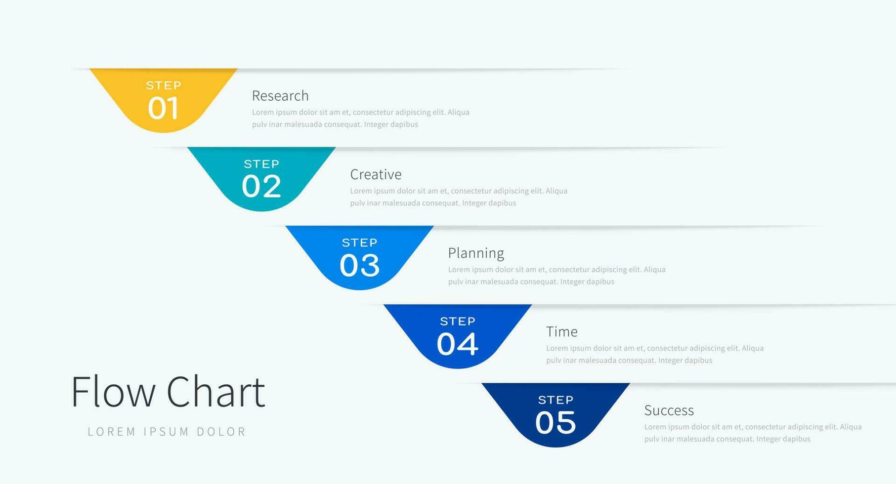 Infographic flow chart for business presentation with five colorful label options and icons vector