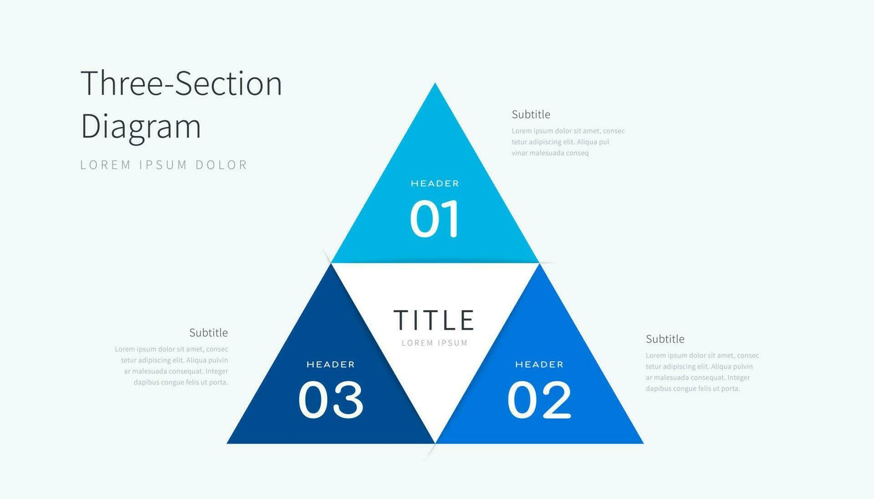 Three section diagram infographics elements, blue triangle design