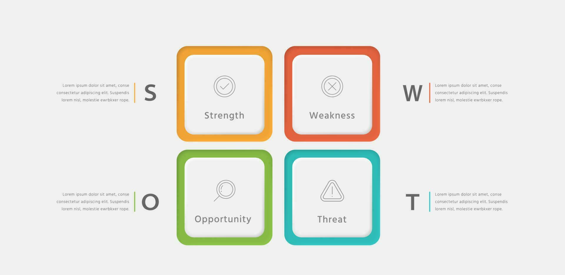 SWOT in square infographic template, Clean illustration for corporate strategy planning, business analytic presentation vector