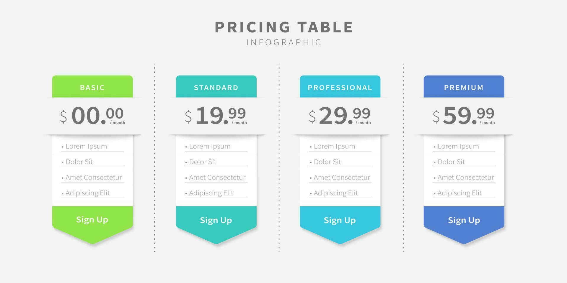 Web pricing table template for business plan, comparison of services infographics. vector