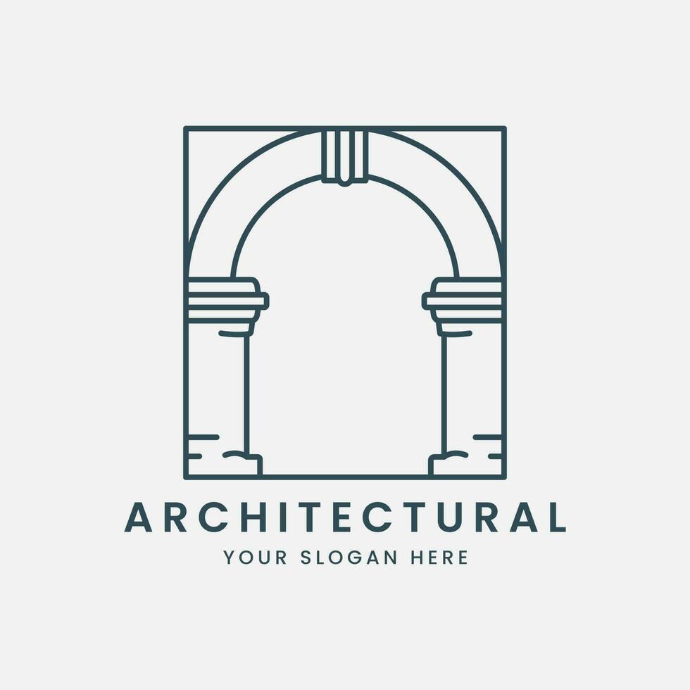 arch logo line art logo vector with emblem template illustration design. pillar icon design