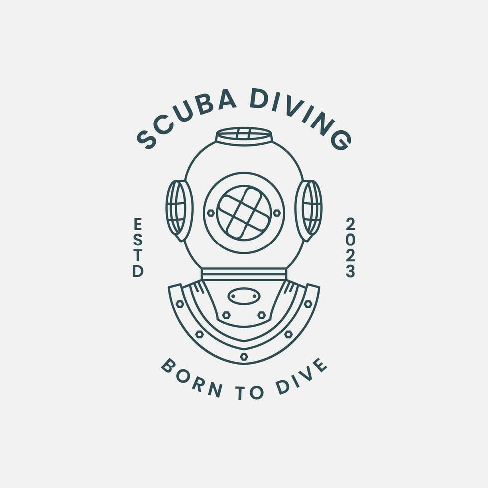 helmet diving line art logo vector template illustration design. scuba diving icon logo